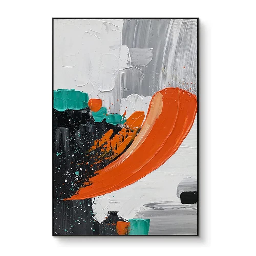 Grande peinture à l'huile abstraite orange peinte à la main, porche d'entrée moderne, décoration de