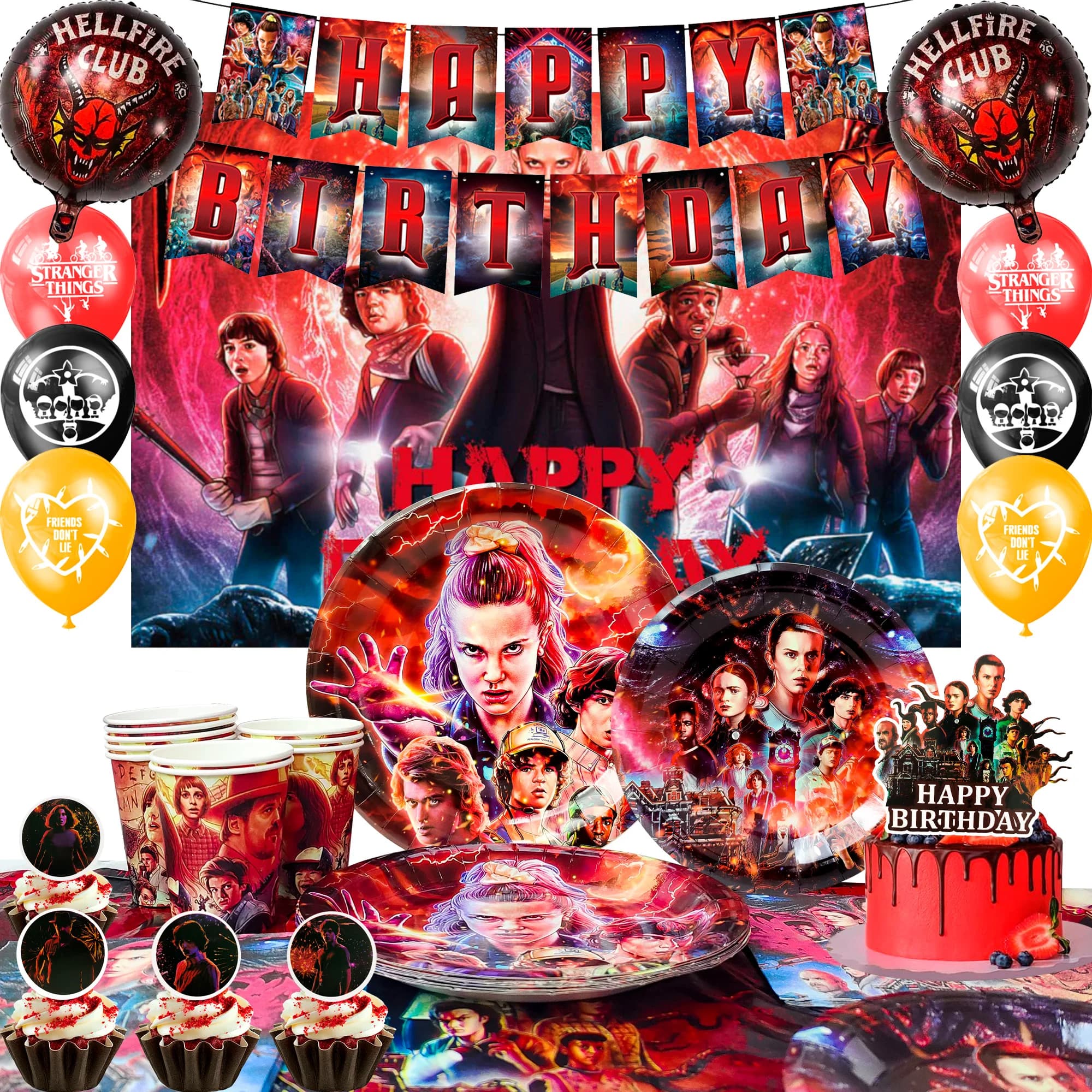 Ensemble de 114 pièces de décorations et de vaisselle pour fête d'anniversaire Stranger Things - Ban