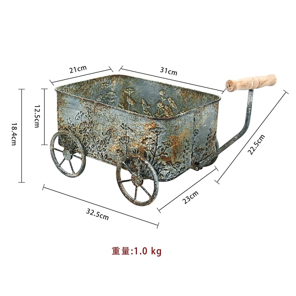 Chariot de jardin en fer Vintage avec relief, vieux Pot de fleur, jardinière Mobile, décor de cour e