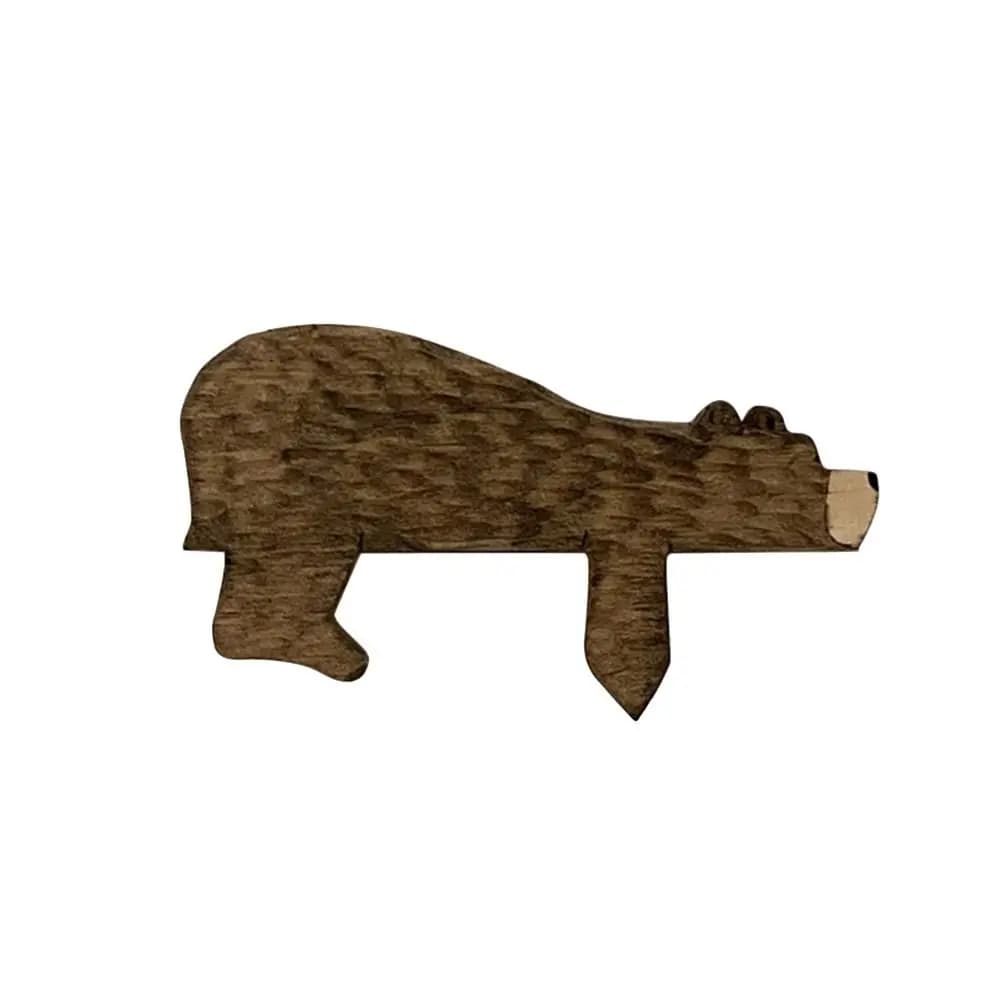 Cadre de porte ours en bois créatif mignon, sculpture drôle, ours brun couché sur votre coin de port