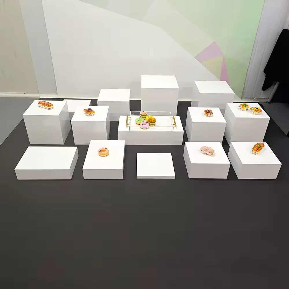 Présentoir de table en acrylique blanc, rehausseurs de nidification de cube, piédestal de nourriture