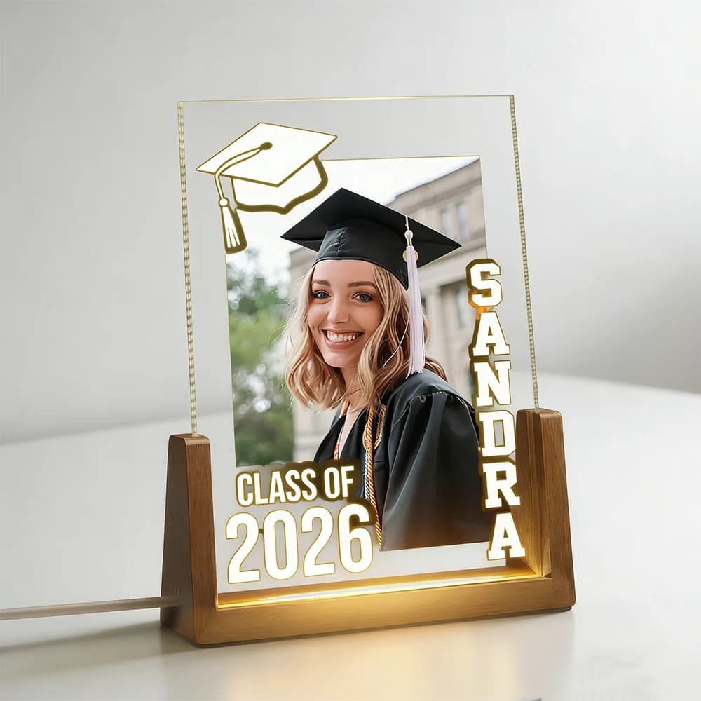 Veilleuse personnalisée pour la remise des diplômes 2026 – Décoration de bureau avec photo et nom su