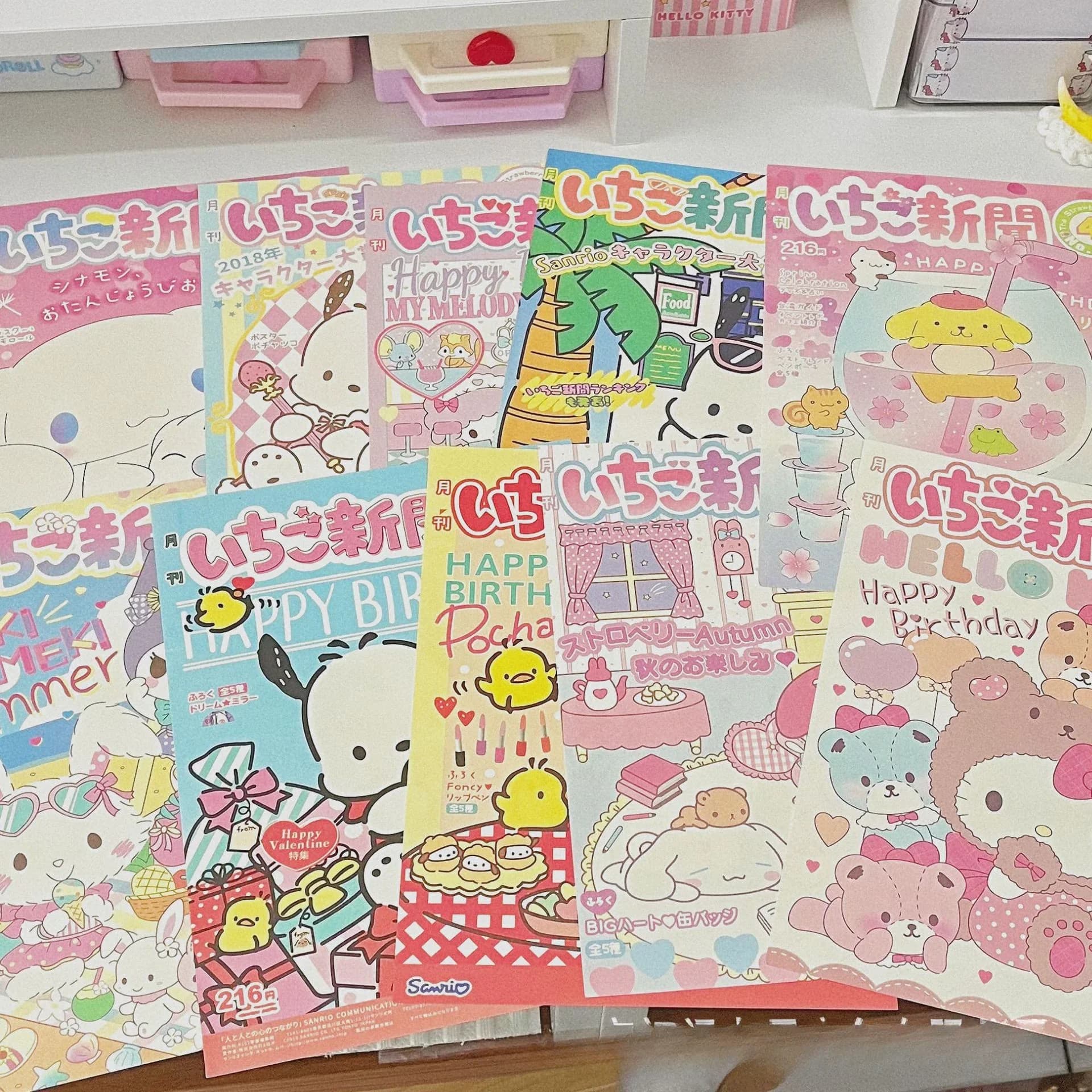 10 feuilles d'affiches murales mensuelles Sanrio à thème dessin animé, décoratives pour chambre d'ad