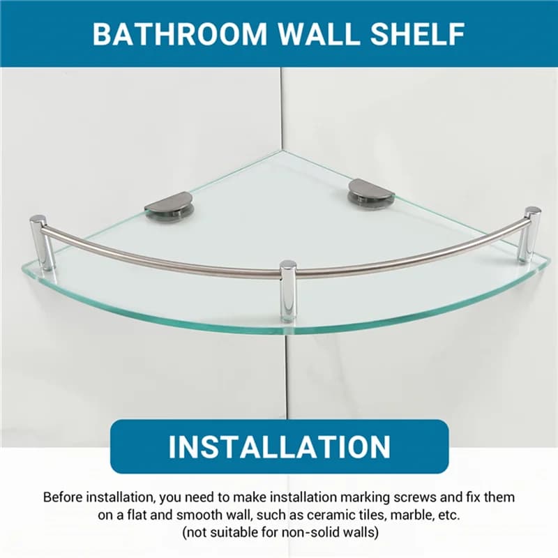 B97A-étagères de salle de bain, étagère d'angle en verre de salle de bain Triangle murale, étagère e
