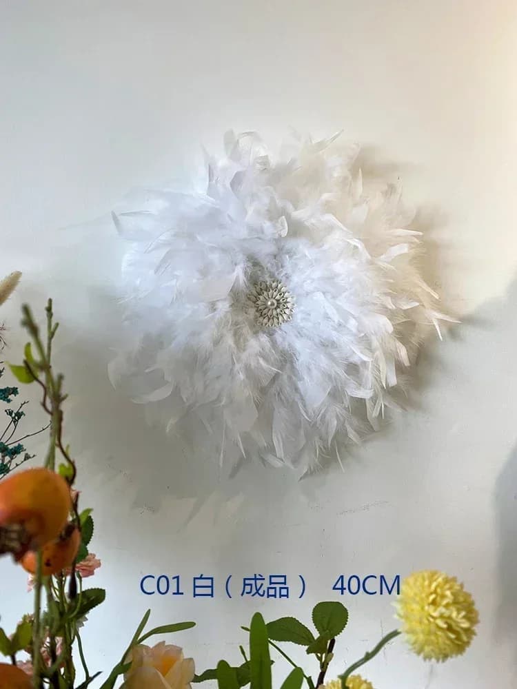 Décoration murale nordique luxueuse en plumes, fleur ronde en paille, suspendue au chevet pour salon