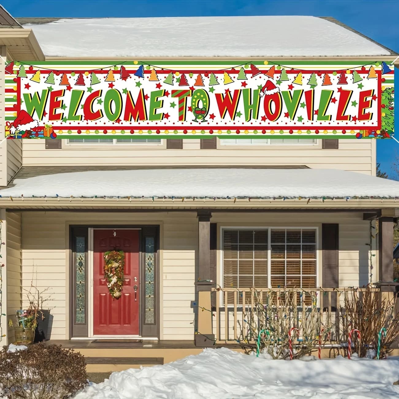 Grande bannière de décorations de Noël Whoville, Welcome To Whoville Yard Sign, Face Banner, Décorat