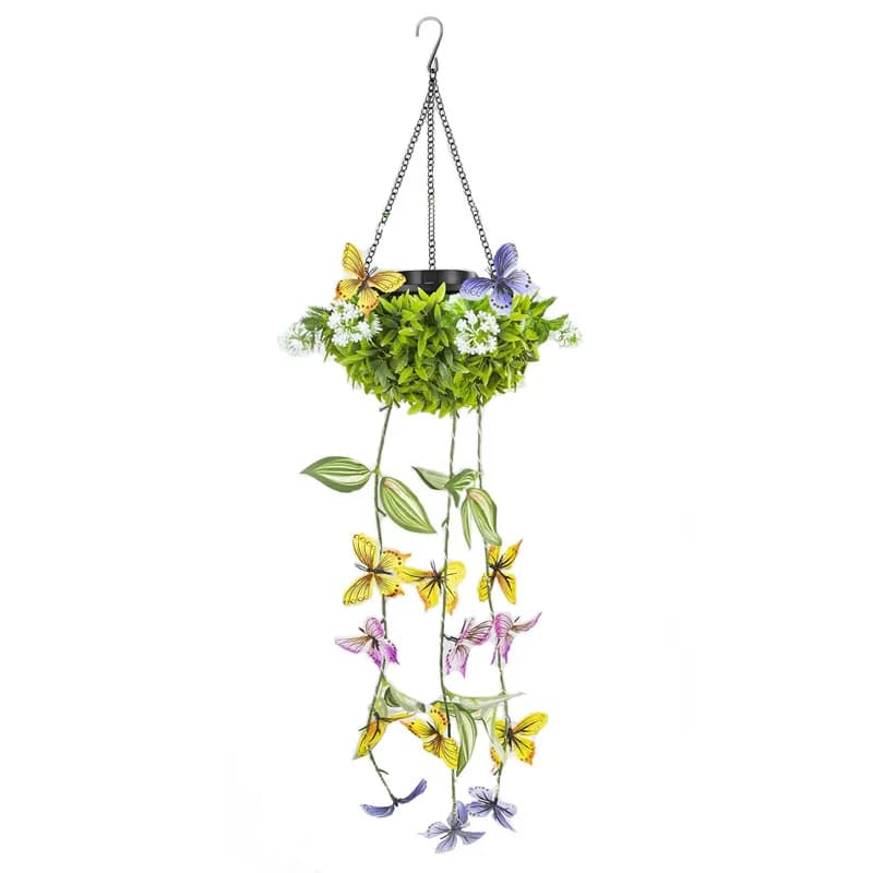 Lampes solaires suspendues pour jardin, décoration artificielle de papillons et de fleurs, guirlande
