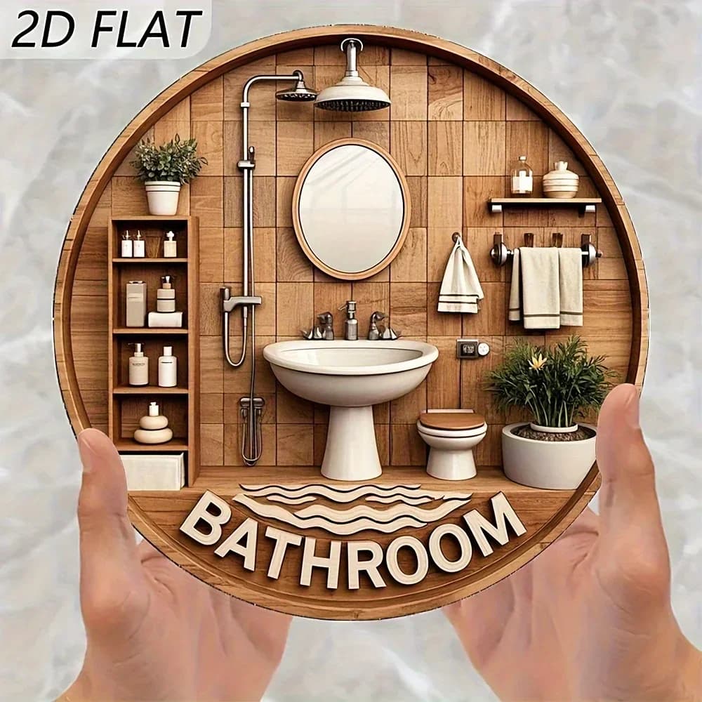Décoration murale ronde classique plate 2D plate 2D en bois, bois fabriqué, style rétro, aucune élec