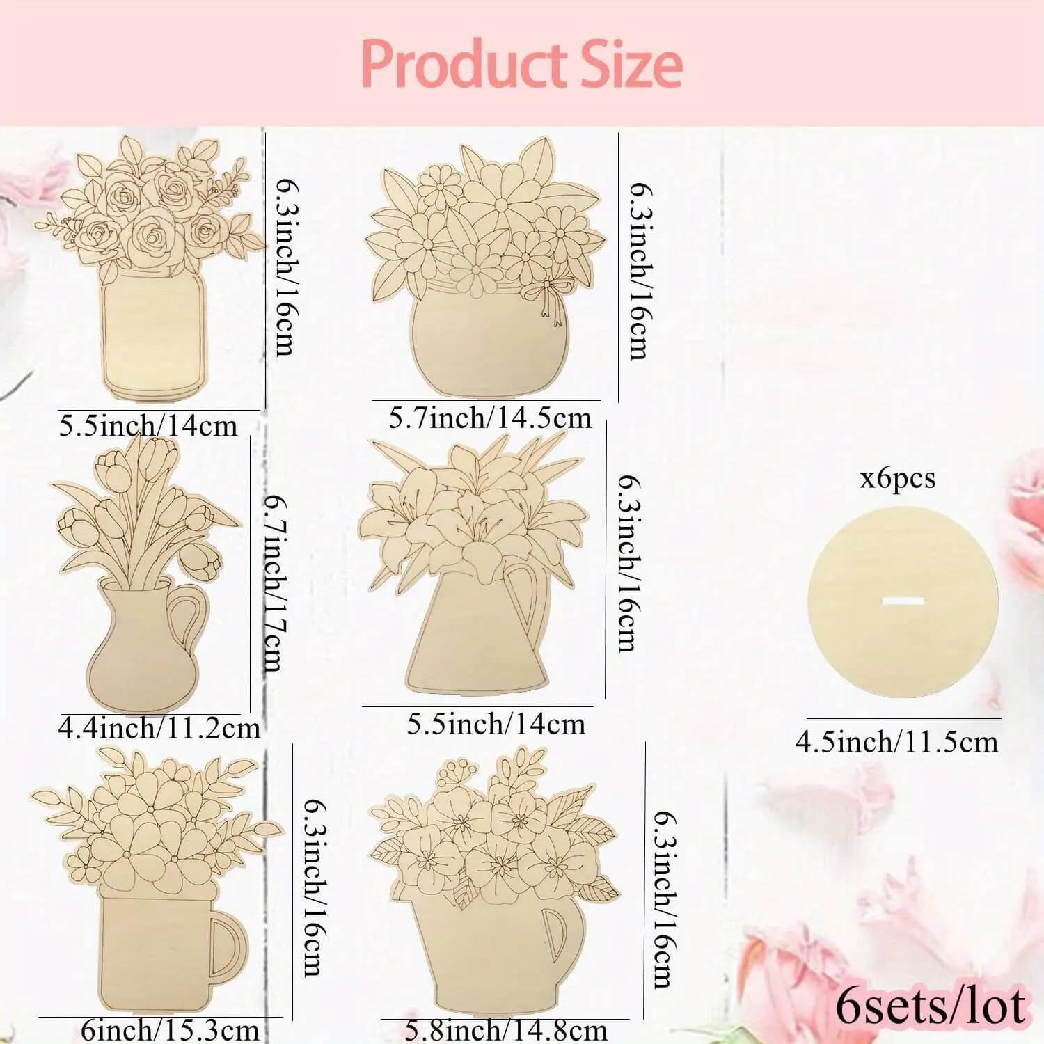Ornements de Table à fleurs en bois, 6 ensembles, Rose/Lily/Tulip, peinture artisanale pour la fête