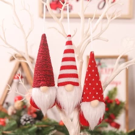 Décorations suspendues de noël 3 pièces, elfes du père noël en peluche suédoises faits à la main, or