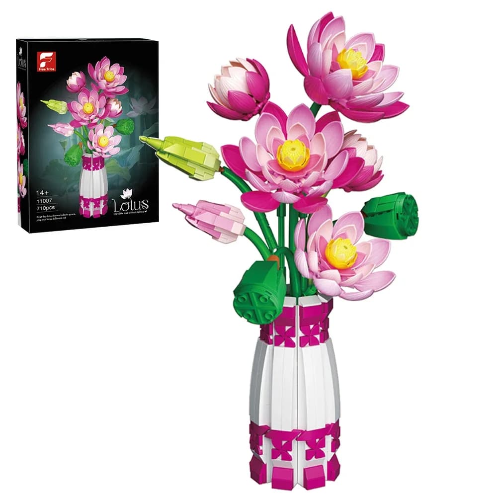 Blocs de construction de fleur de Lotus avec Vase, 710 pièces, modèle de Bouquet créatif en briques,