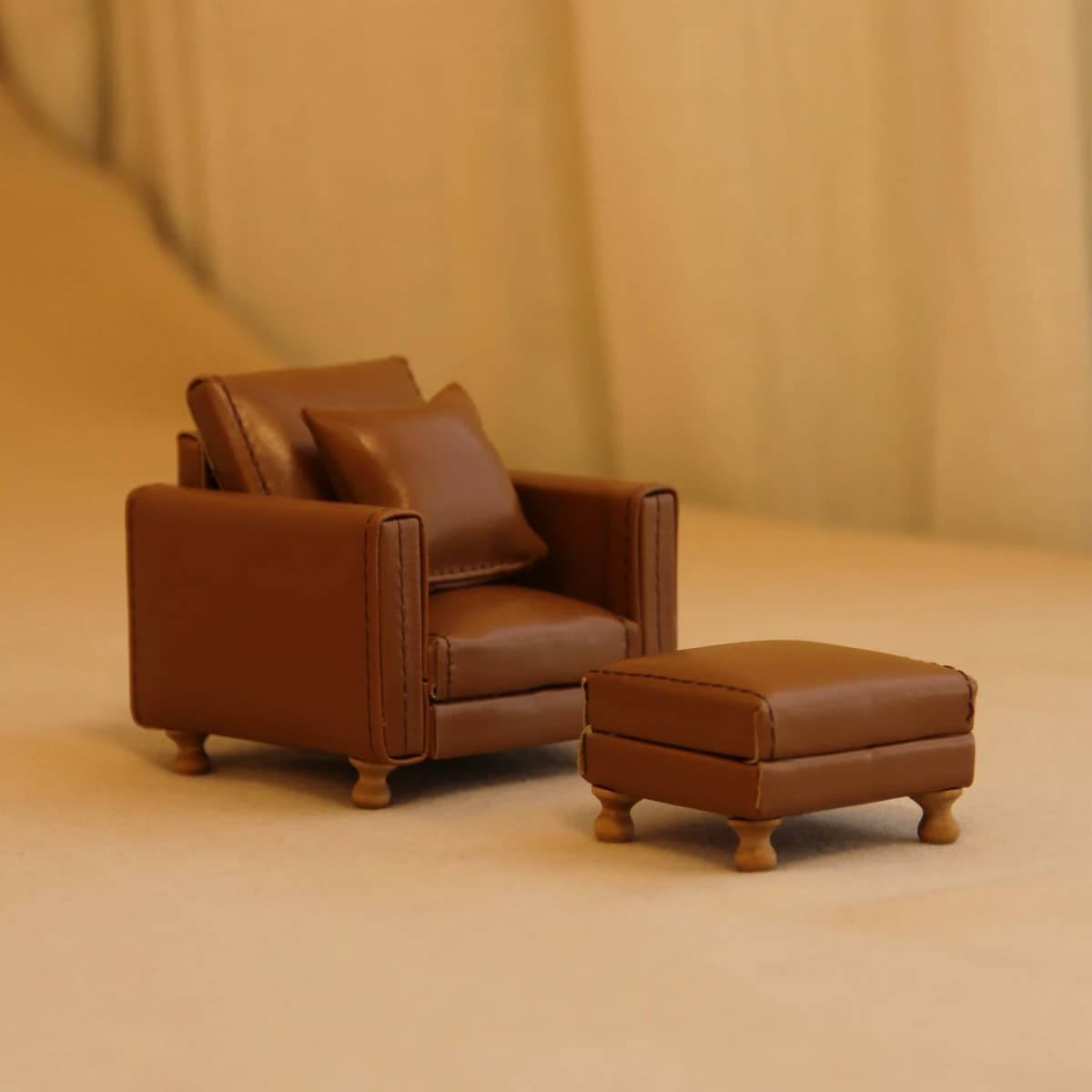 Meubles miniatures réalistes 1:12, canapé simple en cuir marron avec repose-pieds/canapé double adap
