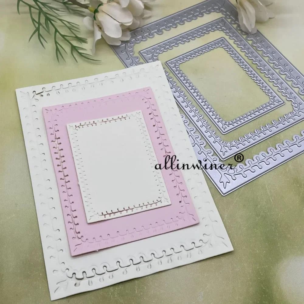 Matrice de découpe en métal DIY pour cadre rectangulaire motif feuille de fleur, pour scrapbooking,