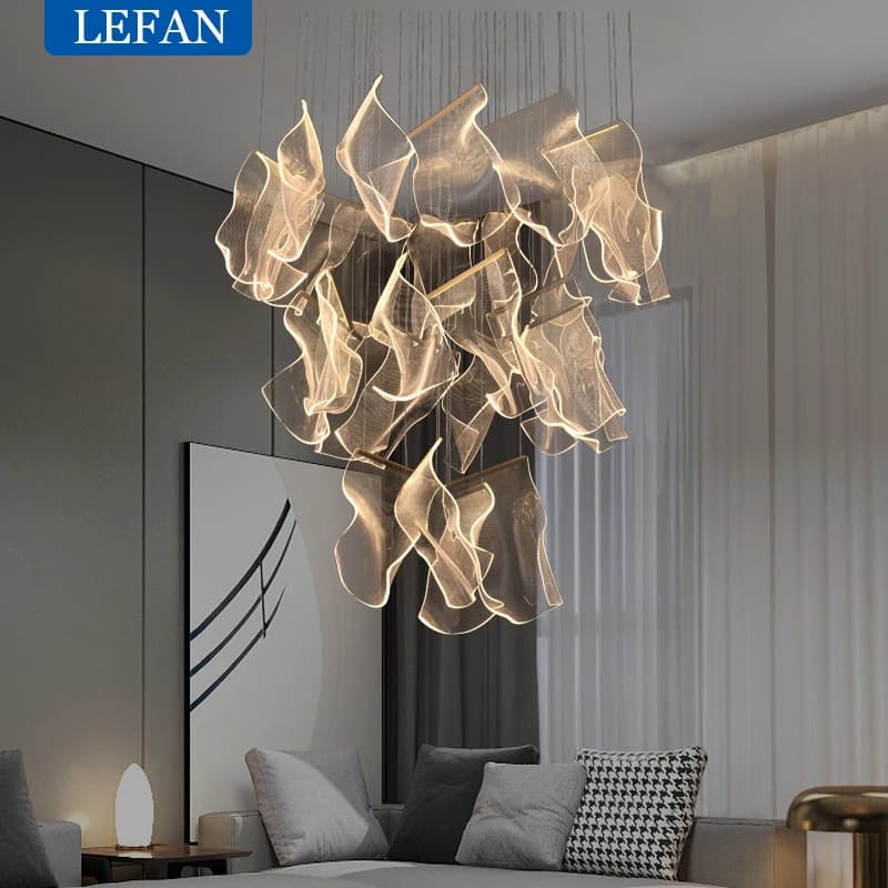 Guide de lumière LED lustre moderne salon décor éclairage Duplex rotatif escaliers suspension lampe