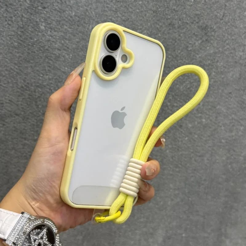 Coque de téléphone de luxe couleur bonbon avec lanière, étui antichoc en acrylique transparent pour