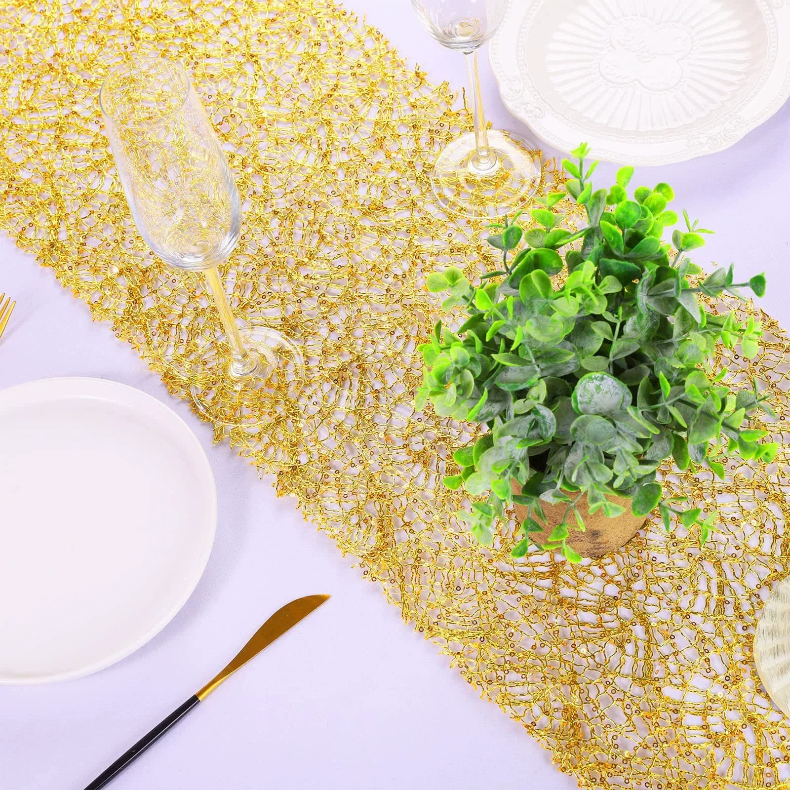 Chemin de Table en maille à paillettes, décoration de Table pour la maison, ligne de Table pour déco
