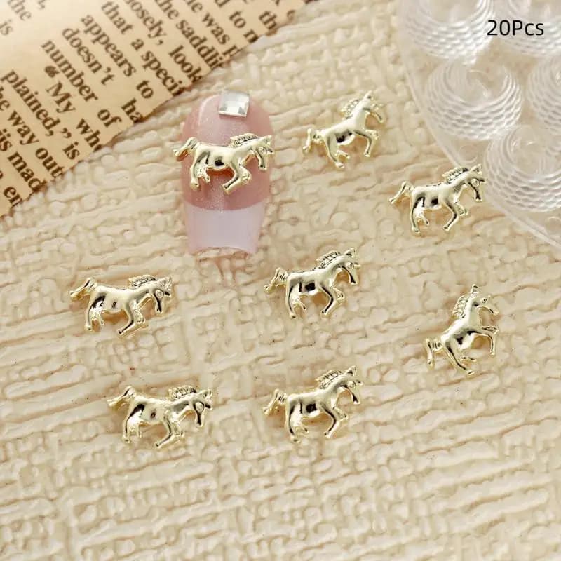 Décoration d'ongles en forme de cheval tridimensionnel, design minimaliste, en alliage, breloque pou