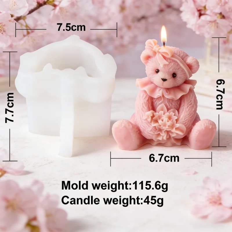 Moule à bougie ours en peluche DIY, moule en plâtre ours rose, moule ours avec nœud, outil de fabric