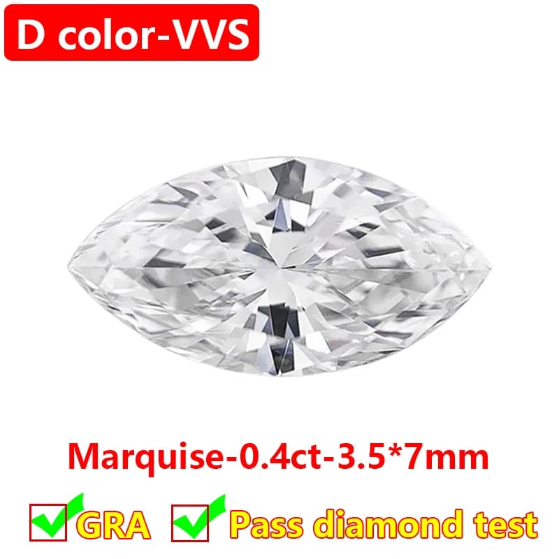 Pierre en vrac Moissanite Marquise de qualité supérieure, couleur D VVS1, pierres précieuses Marquis