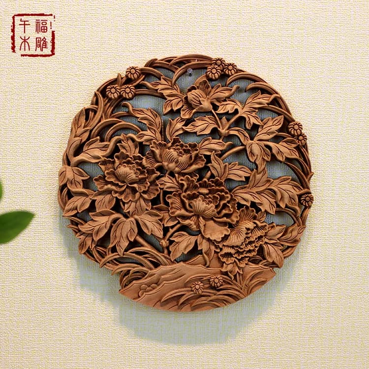 Décoration murale en bois de style chinois, sculpture sur bois de camphre, motif floral et oiseaux,