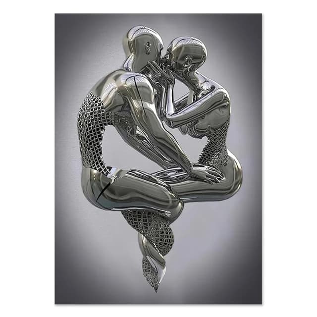 Affiches de statue en métal, Sculpture d'amoureux de Couple romantique, peinture sur toile d'art mur