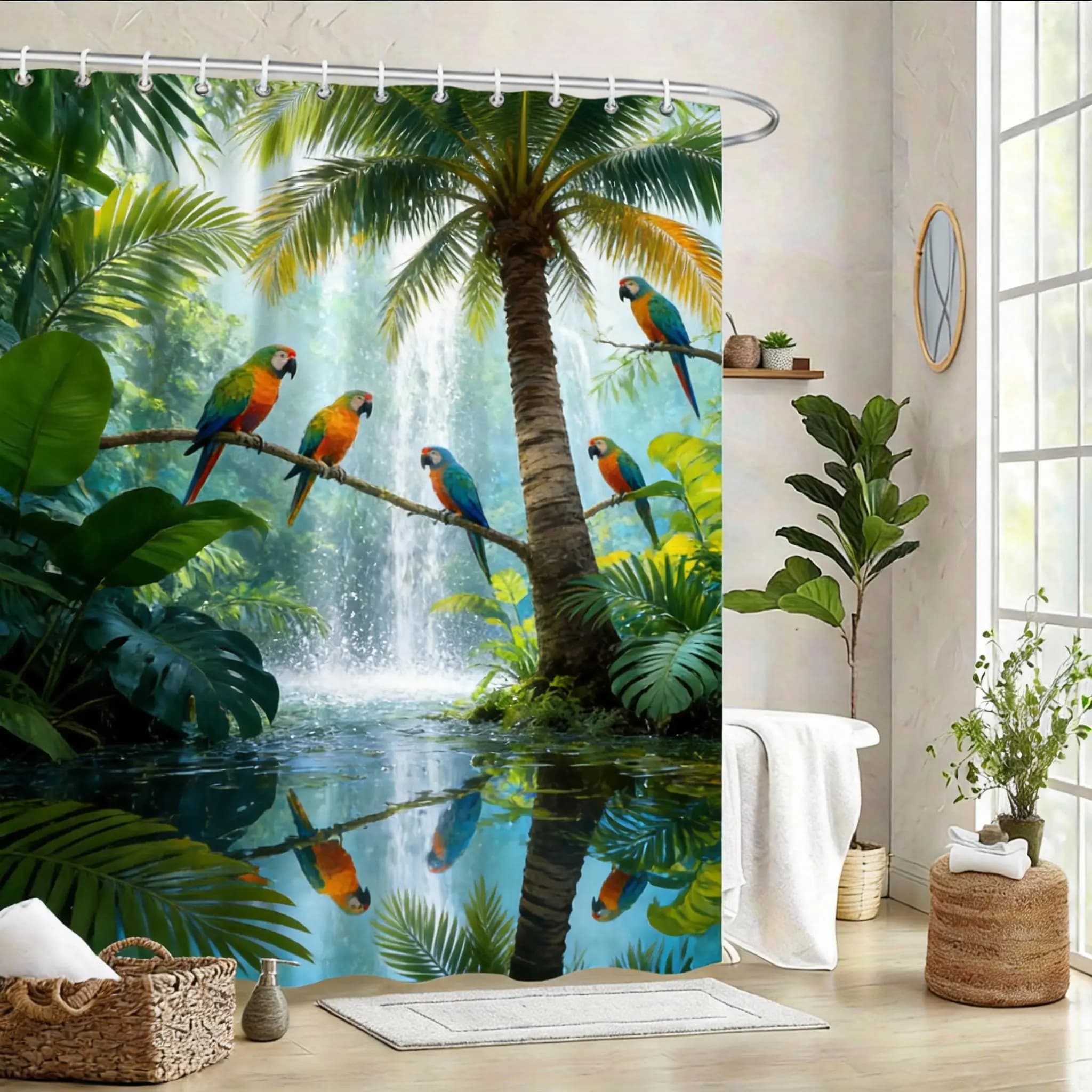 Rideau de douche Zen Bamboo 180x180cm – Design forêt minimaliste, décoration apaisante pour salle de