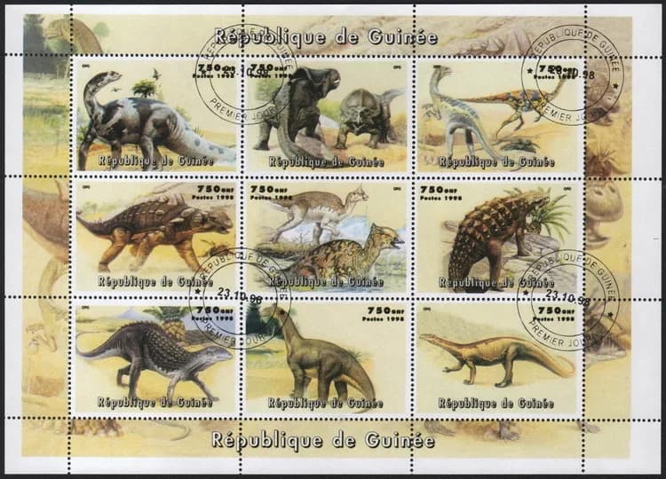 9 pièces/ensemble timbres-poste de guinée 1998 dinosaures préhistoriques marqués timbres-poste pour