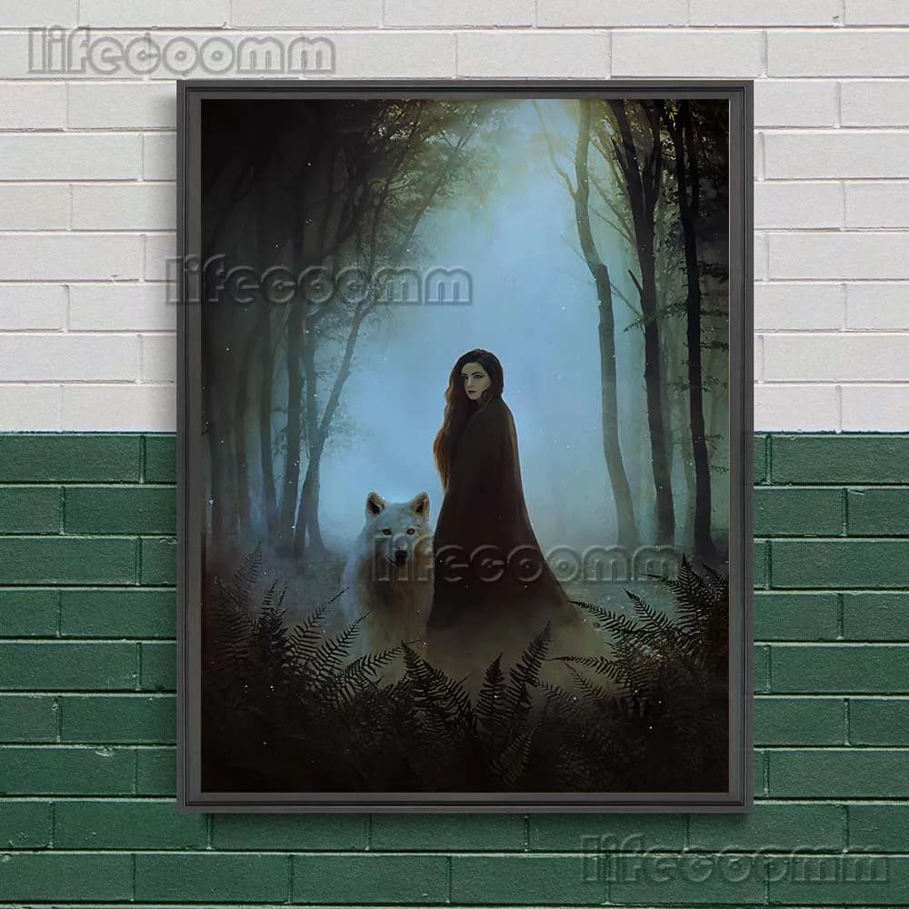 Toile d'art mural de forêt magique sombre, peinture de sorcière de forêt et miroir, affiche d'art ab