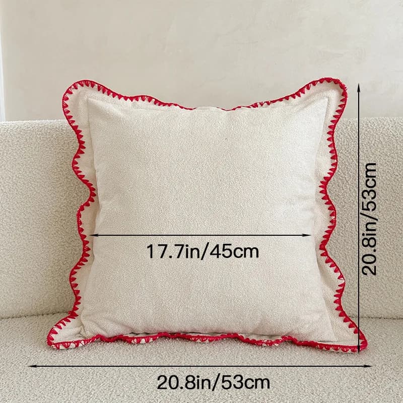 Housse de coussin à bord brodé ondulé de couleur unie, taie d'oreiller Ultra douce et confortable, t