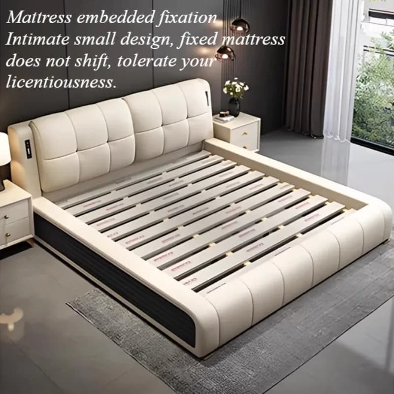 Tête de lit de rangement unique et minimaliste, cadre de lit moderne Queen Size, Twin, Muebles Para