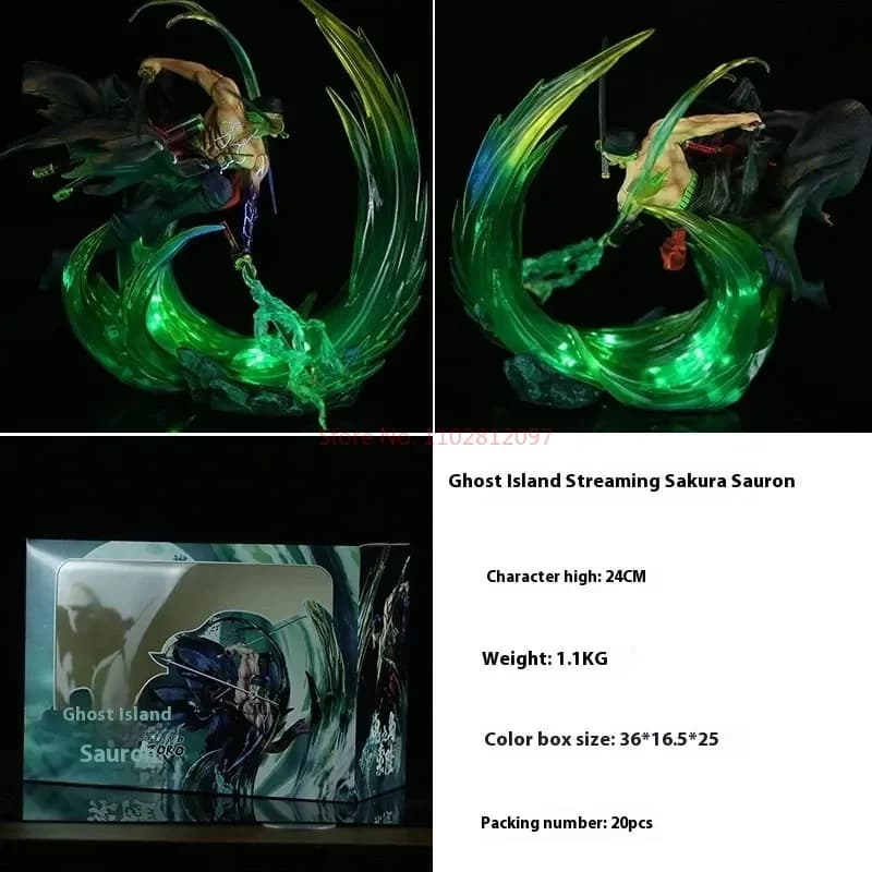24 cm une pièce Figure Roronoa Zoro figurines d'anime Gk lumineux Pvc Statue modèle Cool chambre déc