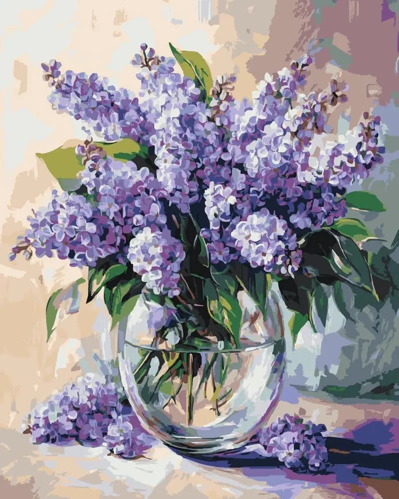 Peinture par numéros pour adultes : Vase en verre avec lilas – Kit de coloriage DIY pour adultes, ma
