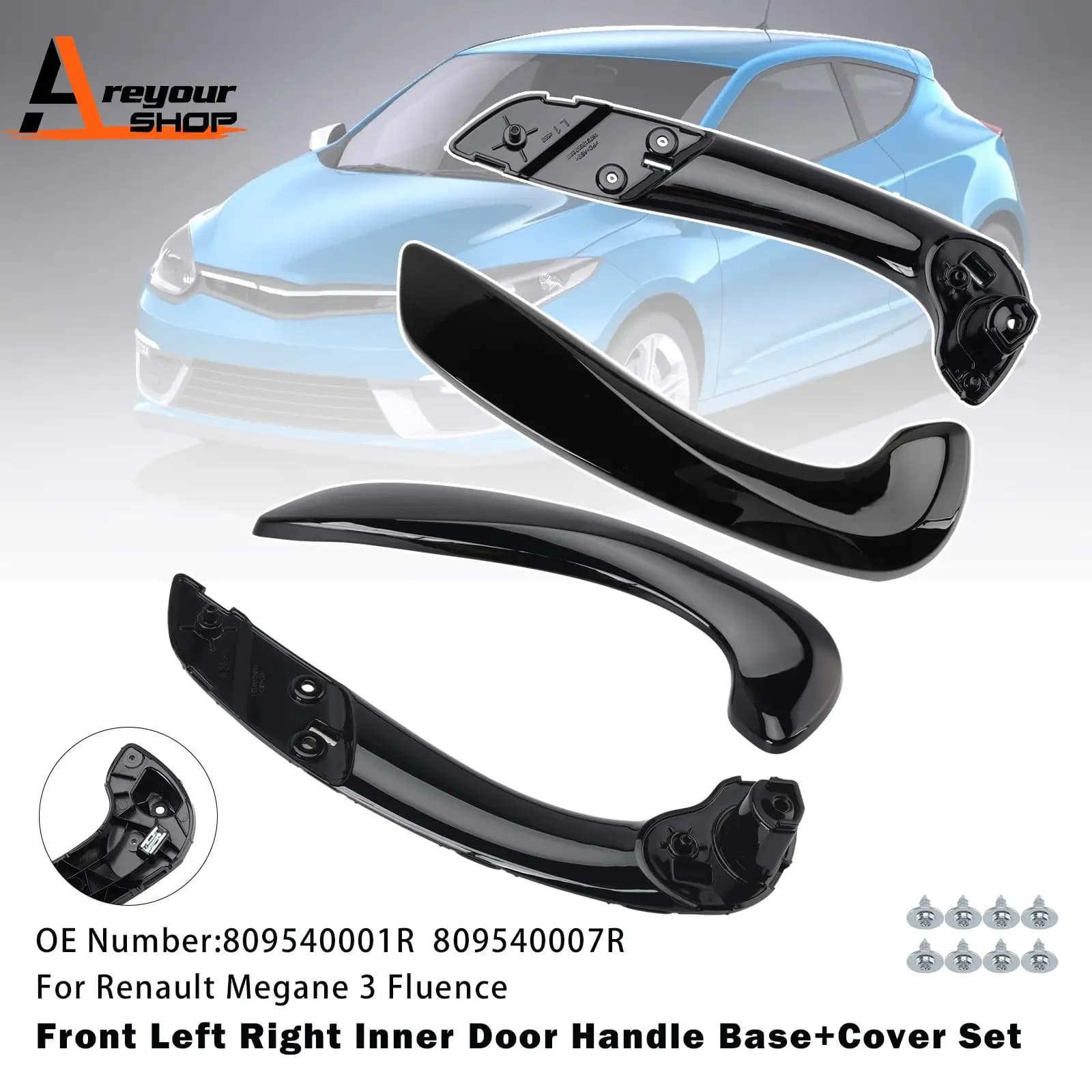 Areyourshop Base de poignée de porte intérieure avant gauche droite + couvercle pour Renault Megane