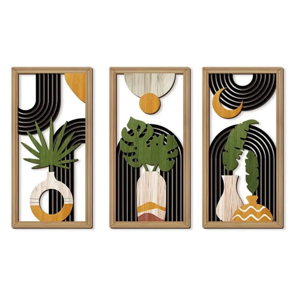 Décoration murale d'art en bois creux, ligne moderne, Sculptures murales géométriques abstraites, fe