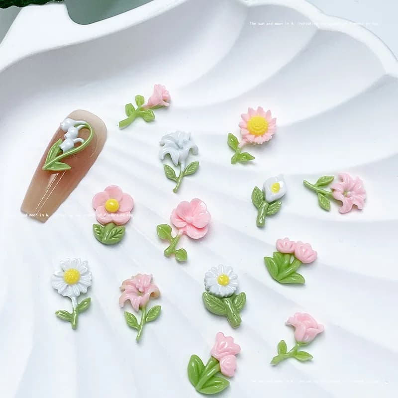 Breloques à ongles en forme de fleurs, bijoux Shoous, accessoires mixtes pour manucure, à faire soi-