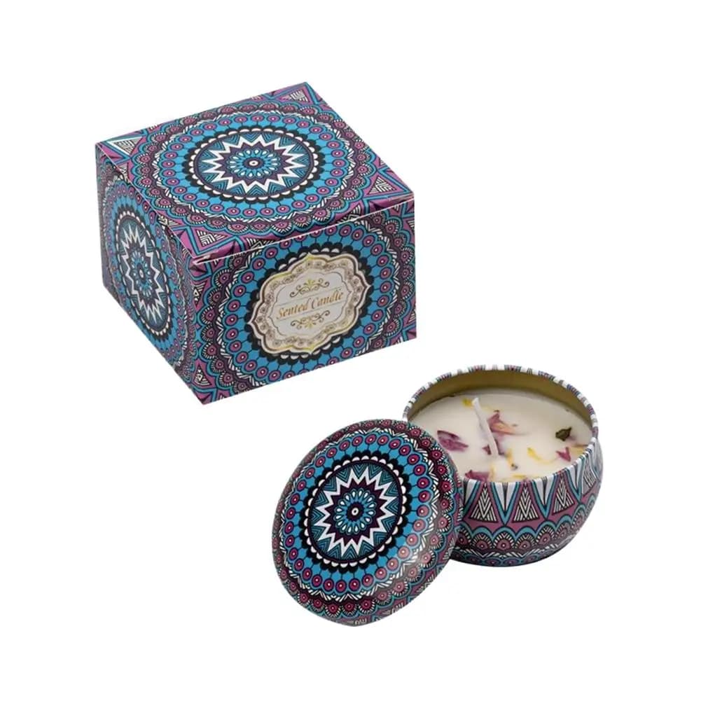Bougies parfumées à fleurs séchées, boîte en fer, cire de soja, bougie d'aromathérapie odorante et s