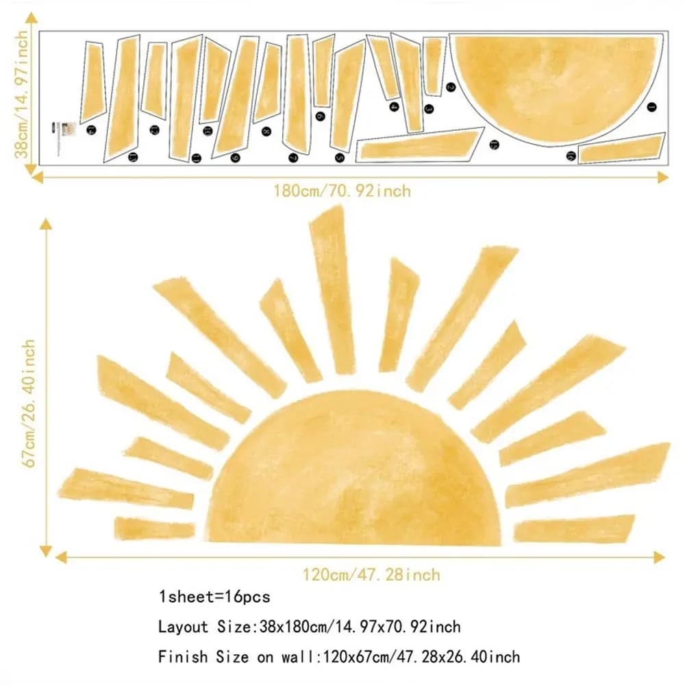 Papier peint demi-soleil en vinyle, autocollant mural de soleil, style Boho, pour chambre de bébé, d
