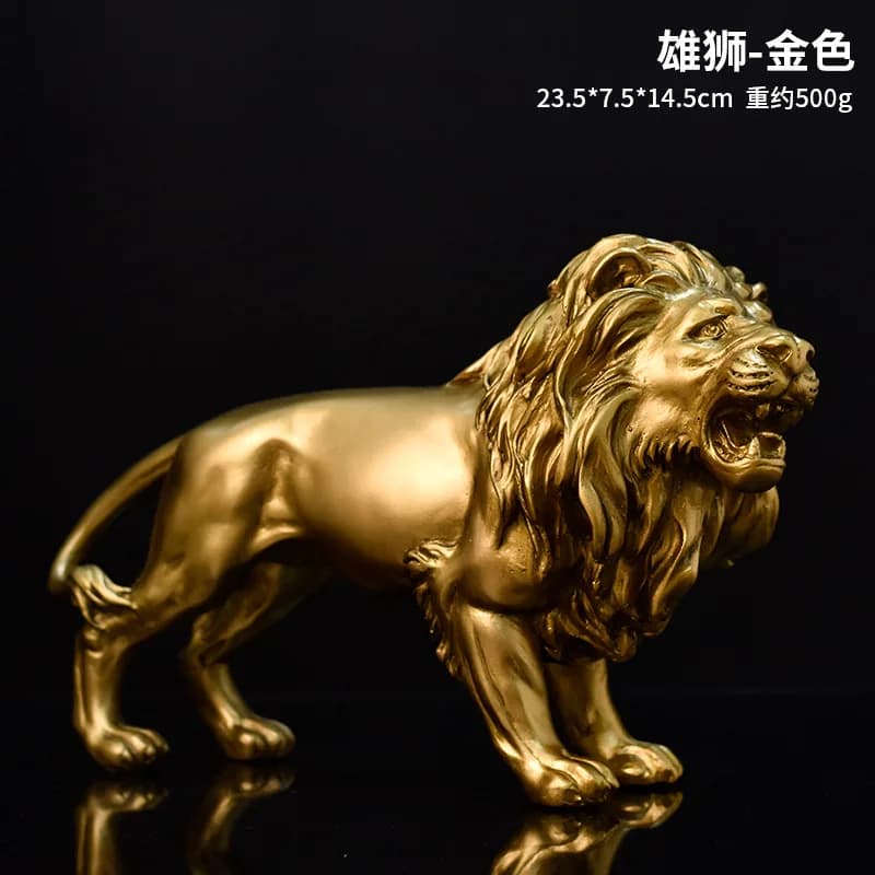 Ornement en résine Roi Lion Doré, Statue Animale pour Bureau et Domicile, Accessoires de Décoration