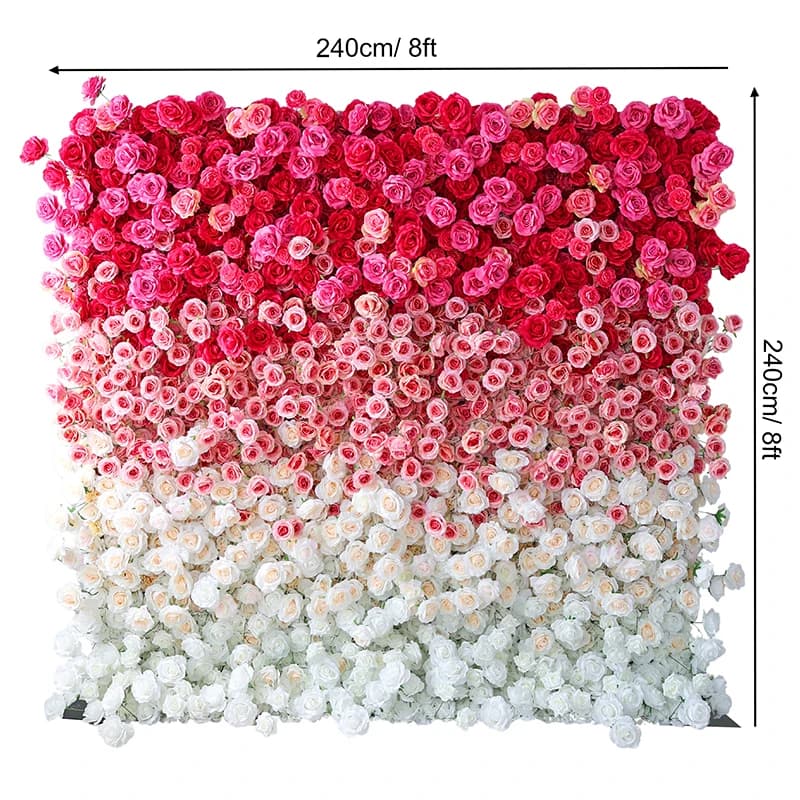 Décoration d'arrière-plan de mariage romantique, Rose vif, blanc, Base en tissu, mur de fleurs 5D, A