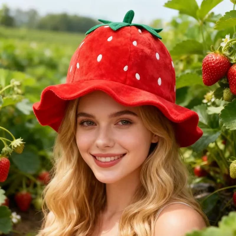 Chapeau au design mignon en forme de fraise, tendance, décontracté, pour tous les jours, accessoire