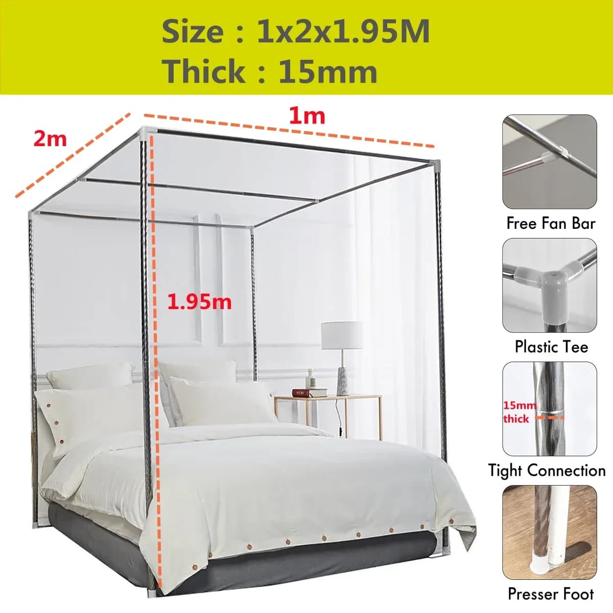 Cadre de moustiquaire en acier inoxydable, Support d'auvent de lit pour lit d'angle 4, installation