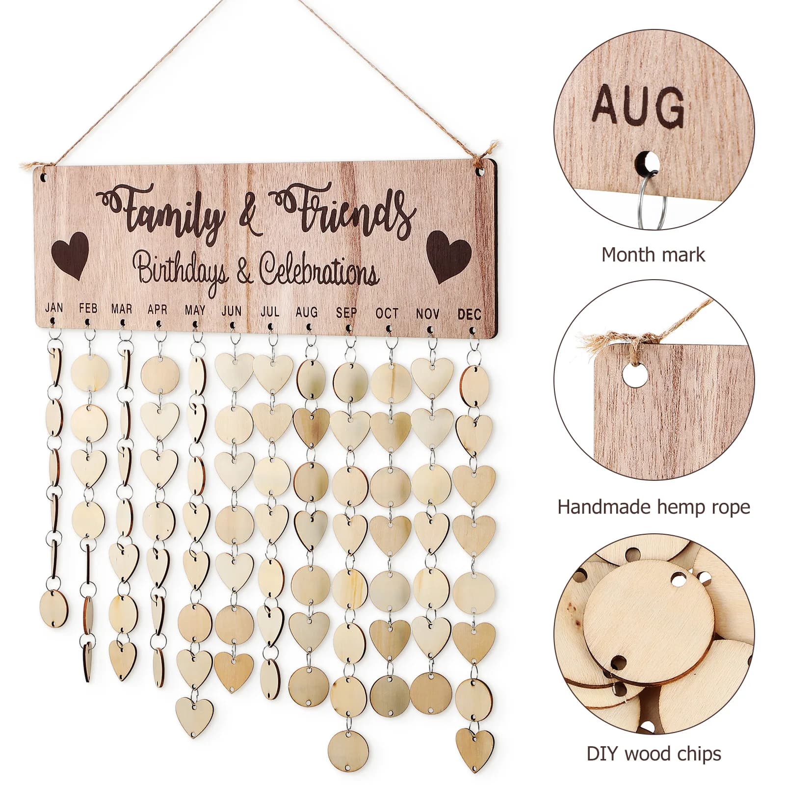 Calendrier d'anniversaire en bois, bricolage, décoration murale familiale, planche suspendue de comp