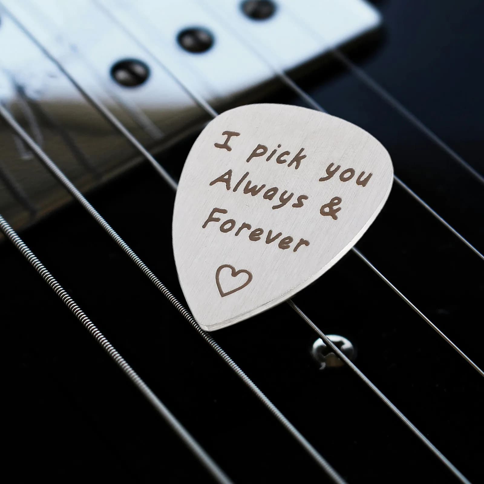 Plectres de guitare personnalisés en titane gravés pour anniversaire, argentés, pour guitare acousti