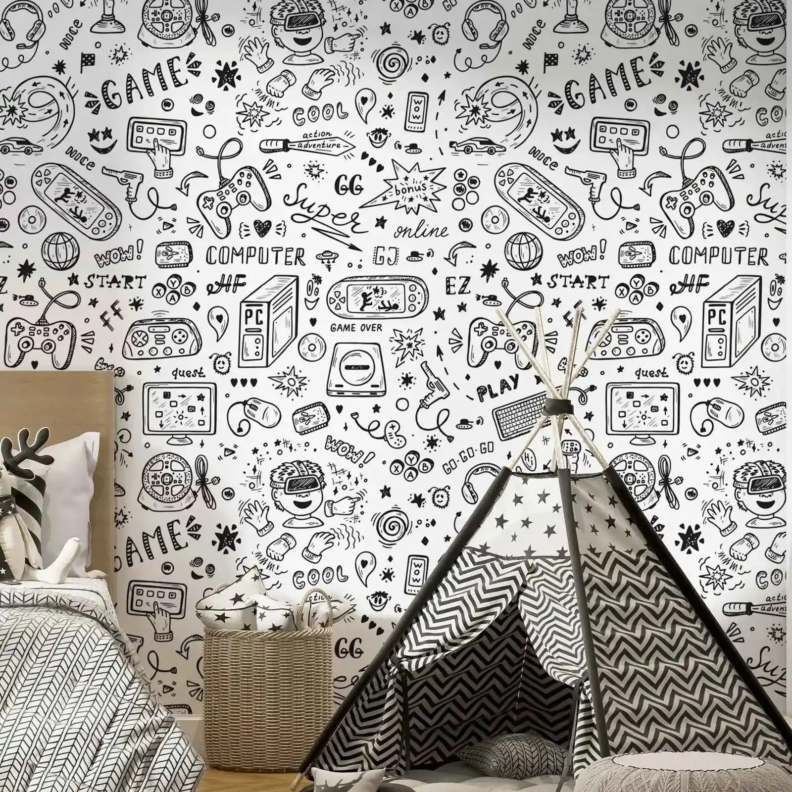 Papier peint de jeu Peel And Stick, Gamer, jeux vidéo, Mural mural pour garçon et adolescent, papier