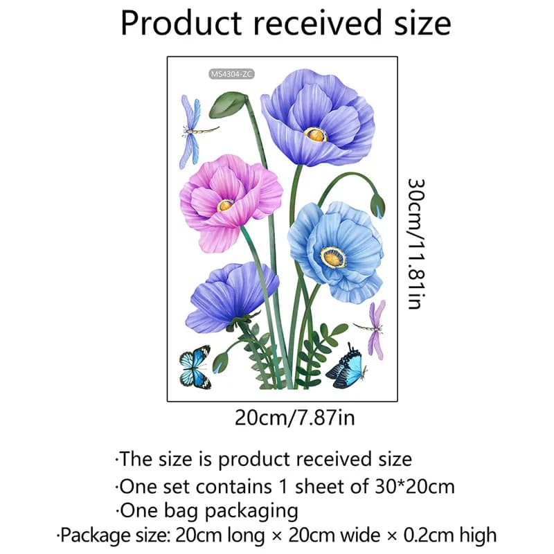 Autocollant Mural M6 avec Plante, Fleurs, Libellule, Papillon, pour Toilette, Salon, Armoire, Réfrig