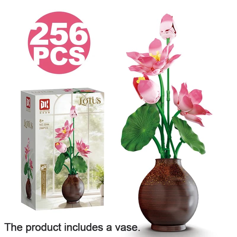 Blocs de construction en forme de fleur de Lotus avec vase, 256 pièces, modèle de Bouquet créatif, b