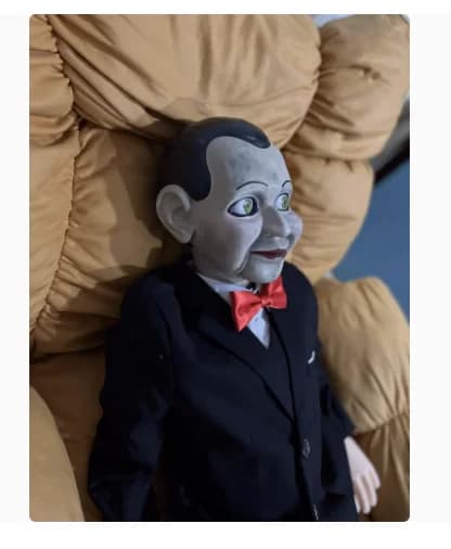 Ornement de décoration de magasin de figurines en bois mobiles, yeux et bouche ventriloquisme faits