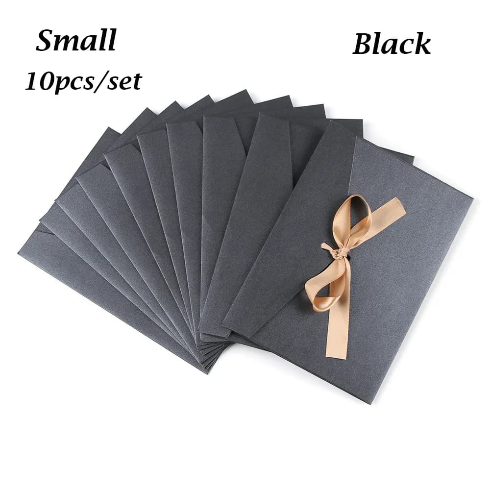 Enveloppes noires avec ruban à nœud, 10 pièces, sacs pour cartes de vœux noirs créatifs, enveloppe e