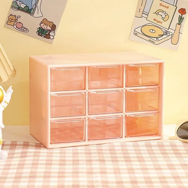Boîte de rangement transparente à 9 compartiments pour bureau, organiseur à tiroirs, boîte à accesso