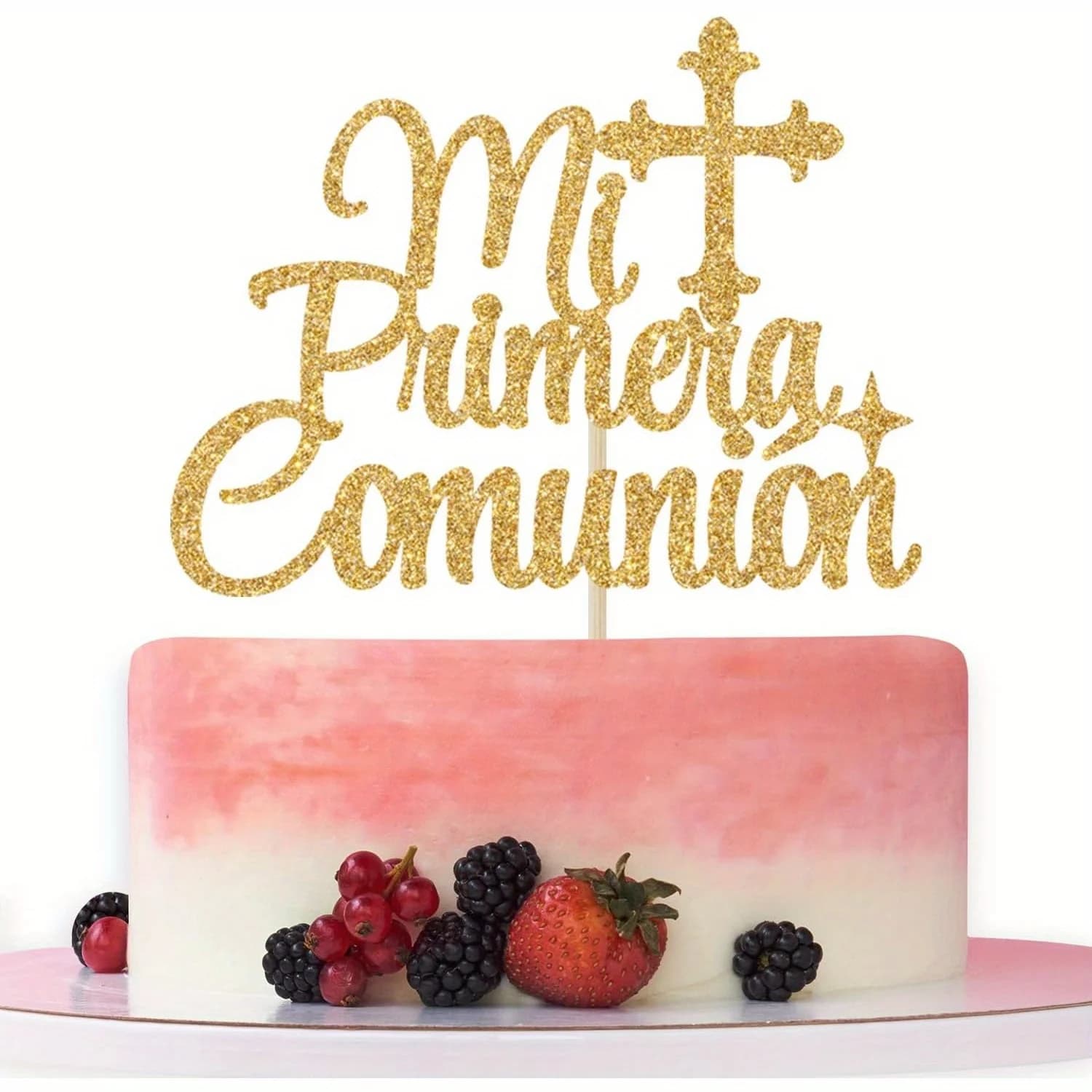 Décoration de gâteau de communion Mi Primera dorée, 1 pièce, décor de première sainte Communion, acc